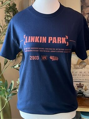 Linkin Park Meteora Tracklist Double Sided Graphic T-Shirt Navy Blue Small NWOT